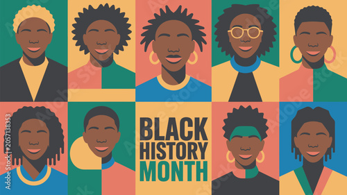 Diverse Group of Smiling People Celebrating Black History Month with Vibrant Portraits