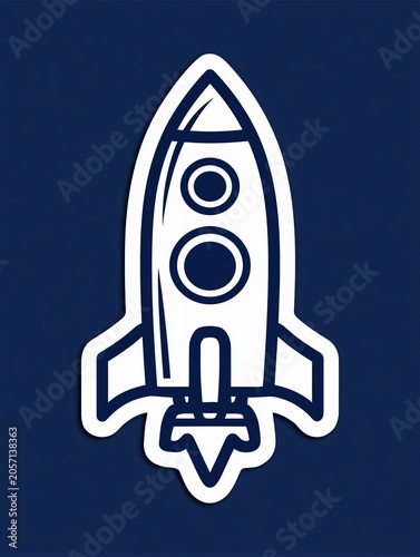 White rocket icon on solid navy background