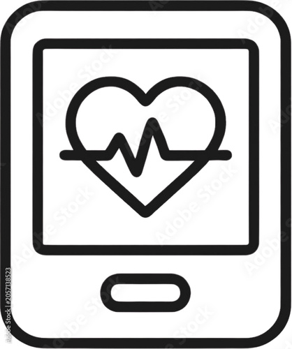 Smartphone health app icon with heartbeat monitor and ECG line on screen vector illustration