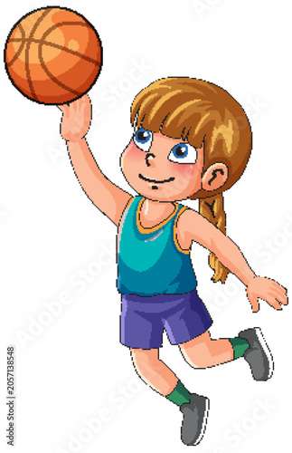 Young Girl Athlete Jumping to Shoot a Basketball Vector Illustration