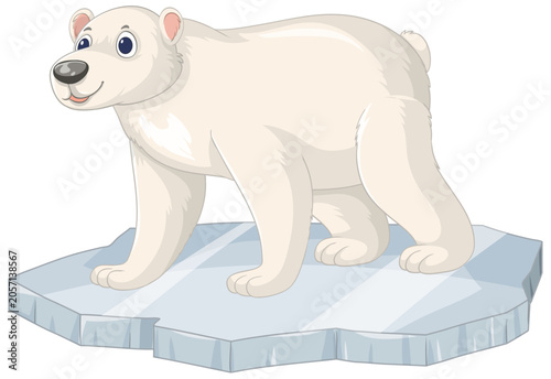 Cartoon Polar Bear Standing on a Floating Ice Floe Vector Illustration