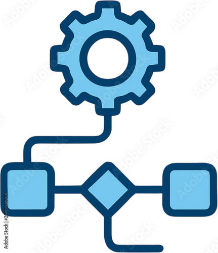 Blue Process Automation Workflow Icon Representing Integrated Business Systems and Technical Operations Logic Flow Diagram