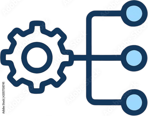 Streamlined business process automation and data distribution icon, representing efficient workflow management and system configuration with interconnected tasks and operational control