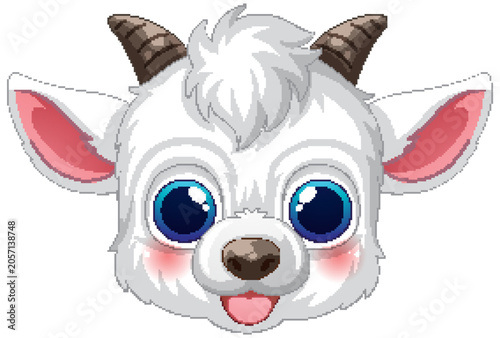 Cute Cartoon White Goat Head Vector Illustration with Big Blue Eyes