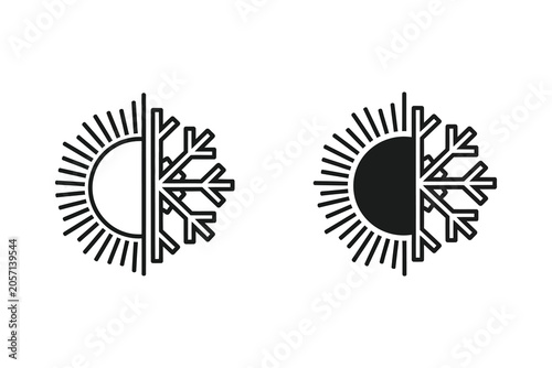 Sun and snowflake vector illustration, flat style