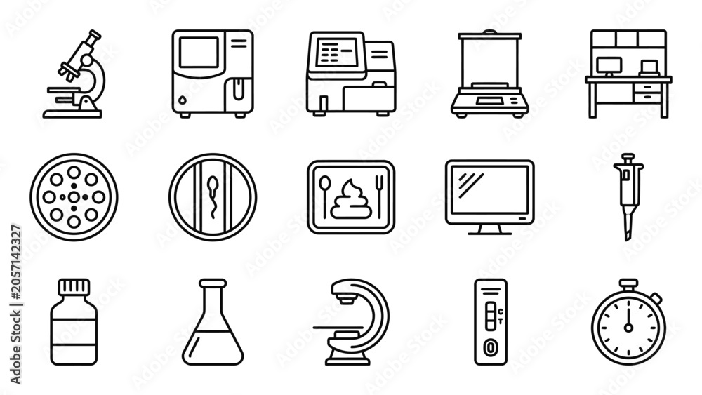 Fototapeta premium Line icons of science and laboratory equipment.