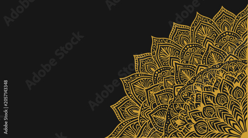 Slika na platnu Intricate golden mandala design on black.