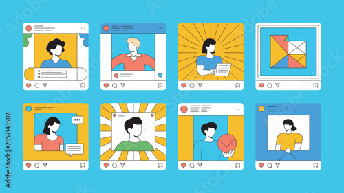 Flat design social media lifestyle icons with daily activities and digital communication vector set