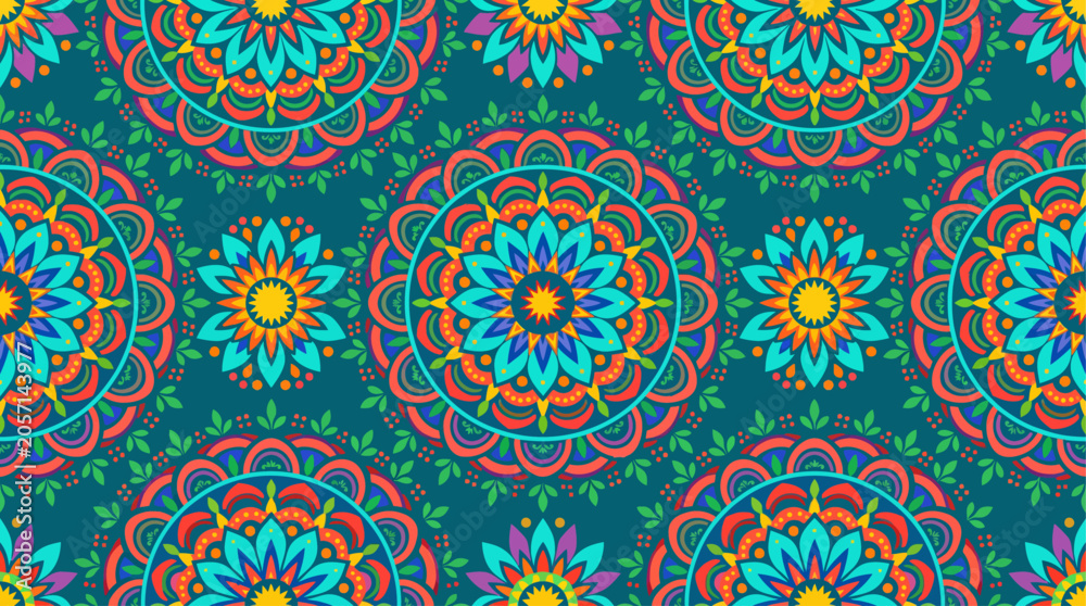 Fototapeta premium Vibrant floral mandala pattern design.