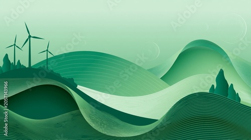 Wind energy revolution harnessing nature's power in sustainable landscapes green environment graphic design