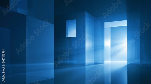 Illuminated blue interior abstract space digital art tranquil ambiance low angle modern design