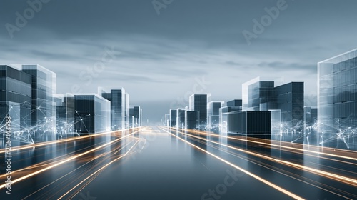 Futuristic cityscape digital innovation hub visual art urban environment aerial view technology integration