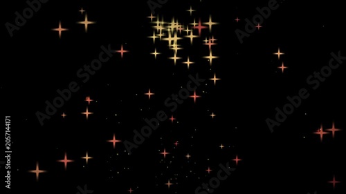 Golden and Red Sparkling Stars on a Black Background