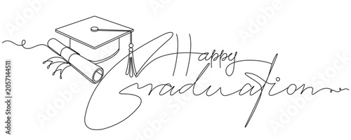 Graduation Congratulations Calligraphy line art. Design for brochures, cards, invitations, congratulations, and more. Editable image.