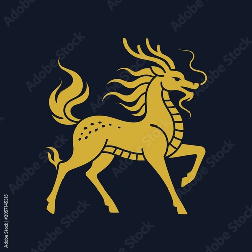 Elegant Qilin icon featuring a mythical Chinese creature with dragon-inspired features. Clean vector design symbolizing prosperity, fortune, protection, and traditional Asian culture.