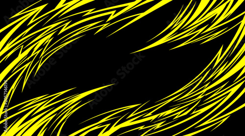 Yellow Abstract Racing Stripes on Black Background Dynamic Design