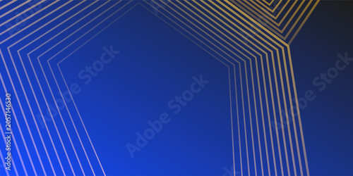Abstract Geometric Blue Gradient Background With Gold Lines And Modern Luxury Design.