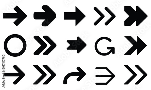 Fotografija A diverse set of black arrow icons guiding user navigation with dynamic movement and flat lighting in a digital interface