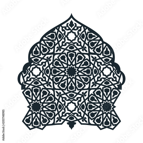 Intricate Islamic Geometric Arch Pattern with Stars Hexagons Symmetrical Decorative Cultural Artwork
