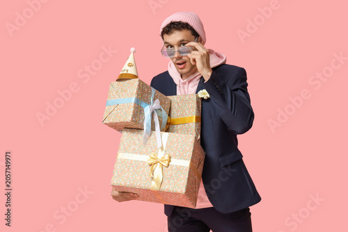 Surprised young man with Bi...