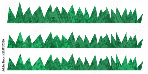 Tableau sur toile Green grass silhouettes on a white background three repeating patterns