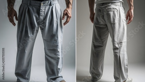Man Wearing Light Grey Casual Trousers Front and Back View