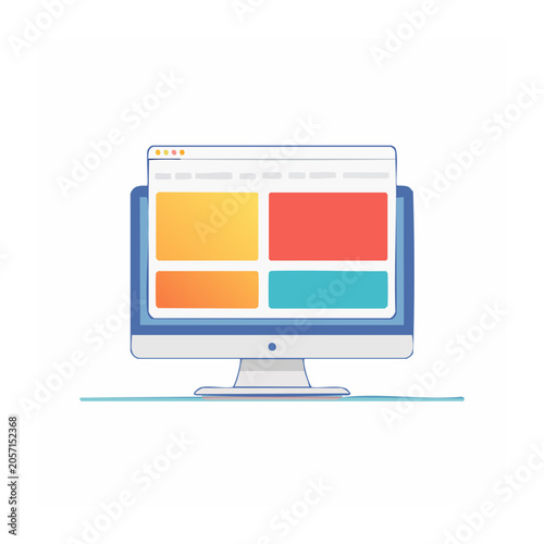 Flat design 3D render of computer monitor