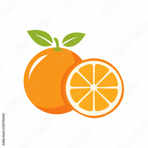Stylized illustration of a whole orange and a sliced orange