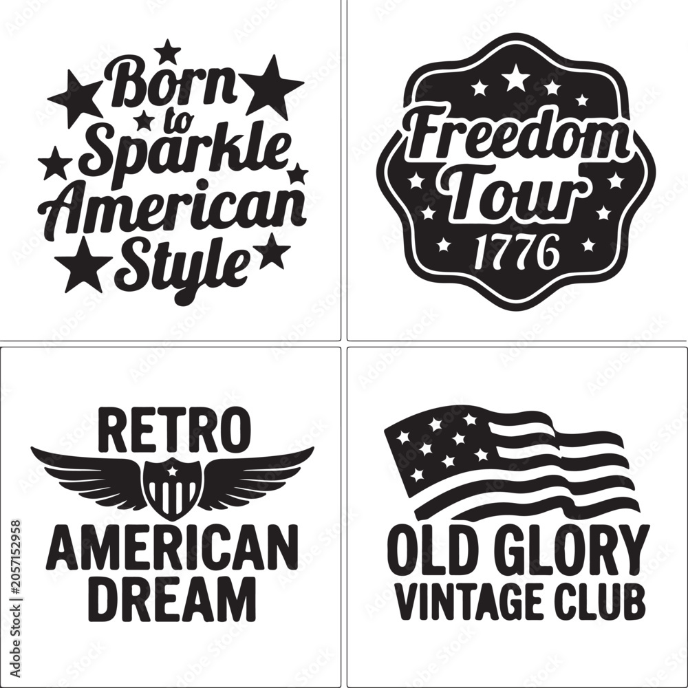 Fototapeta premium Collection of four vintage american style logos isolated with retro design elements