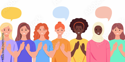 Photos Diverse Women Group With Speech Bubbles Flat Vector Illustration