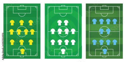 Foto Vector illustration set of football field tactical boards with team formations,