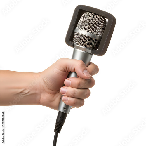 Hand holding microphone close-up