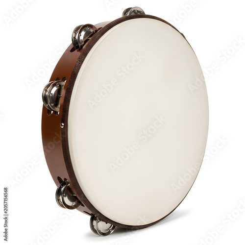 Handheld metal tambourine with wooden beads