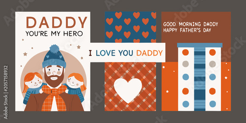 Canvastavla Father s Day Card Collection Vector Illustration With Family Portrait