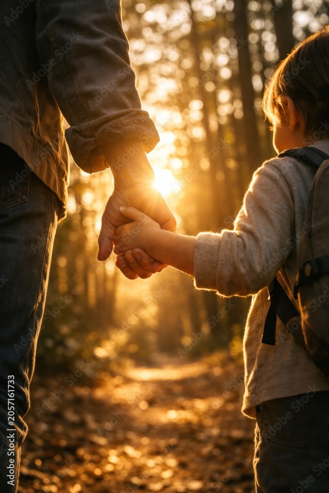 Fototapeta premium Father and child holding hands.