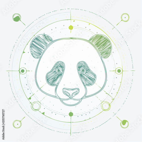 Abstract digital panda head illustration combining nature's charm with geometric precision and serene lines
