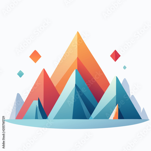Vibrant geometric mountain landscape illustration with modern abstract peaks and colorful artistic design