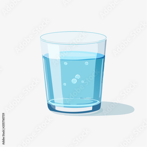 Glass of sparkling water with bubbles, refreshing drink illustration