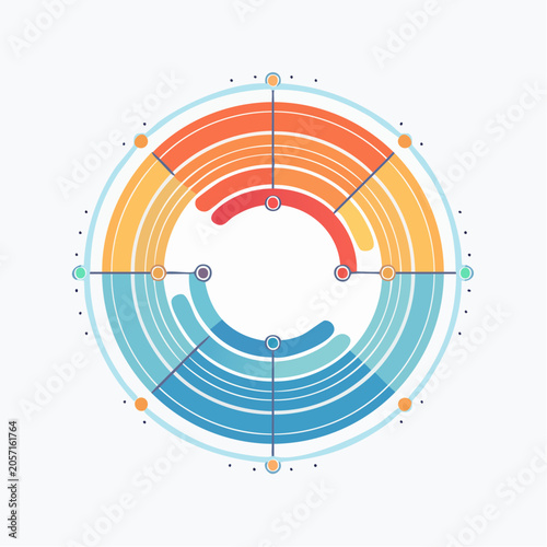 Circular data visualization with colorful segments and radial progress bars