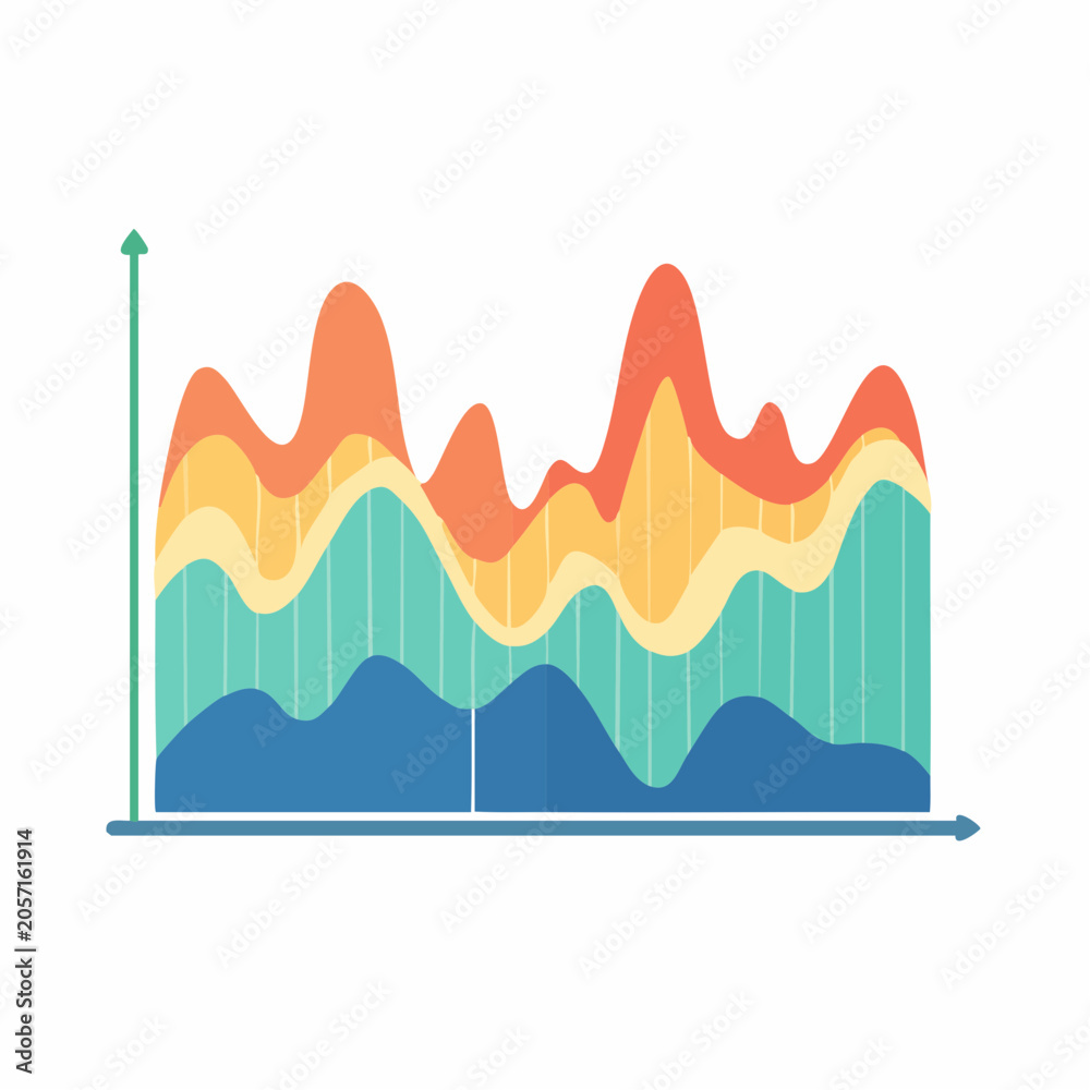 Fototapeta premium Dynamic multi-layered area chart illustrating complex data trends and statistical analysis over time for business intelligence dashboards