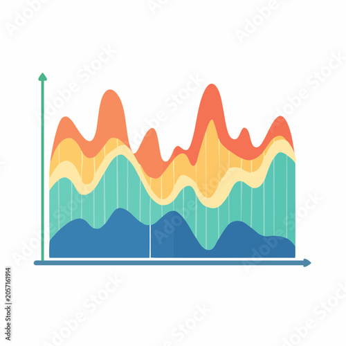Dynamic multi-layered area chart illustrating complex data trends and statistical analysis over time for business intelligence dashboards