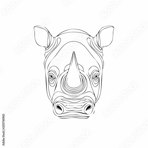 Stylized Rhinoceros Head Line Art Illustration with Abstract Geometric Details and Minimalist Aesthetic