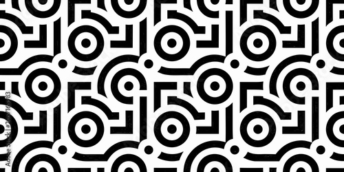 Geometric pattern with interlocking shapes black and white vector illustration