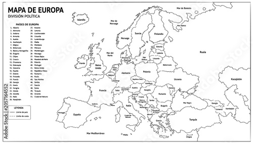 Tableau sur toile Detailed political map of the European continent featuring clearly defined natio