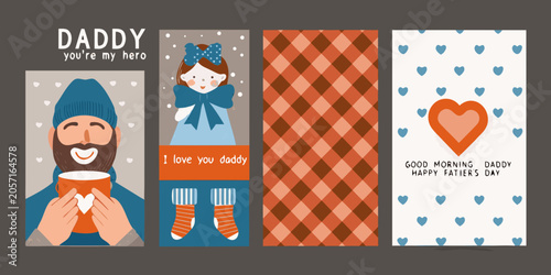 Obraz na plátně Father s Day greeting cards vector illustration with hearts and patterns