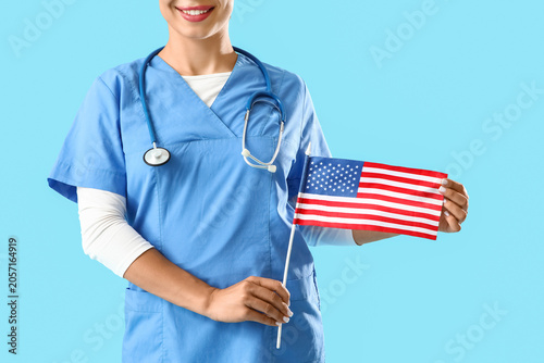 Female doctor with USA flag...