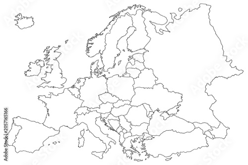 Schilderij op canvas Detailed black and white outline map showing the political borders of various Eu
