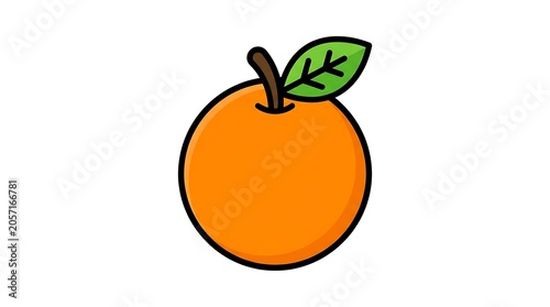 Single orange fruit with green leaf on white background.