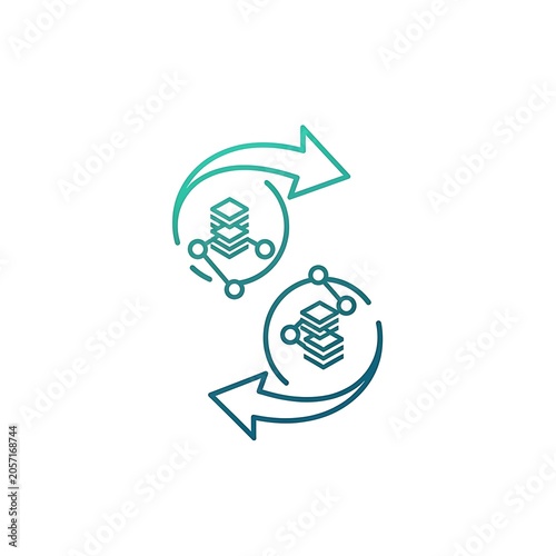 Minimalist green recycling symbol with arrows.