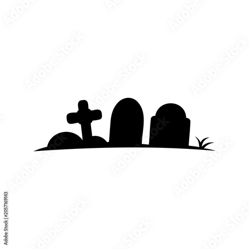 Fotografie Dark Halloween Silhouette of Cemetery Graveyard Landscape with Tombstones and Cr